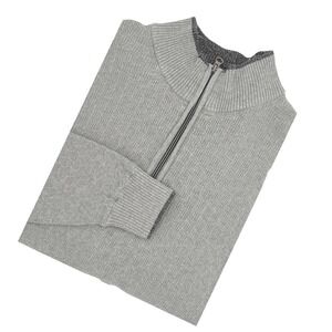 Robert Graham Mens Size L Gray Textured Mock Neck Classic 1/4 Zip Sweater Cotton